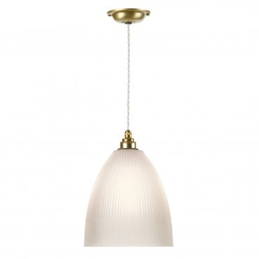 Duxford 1 Light Pendant Butter Brass Complete with Reeded Glass