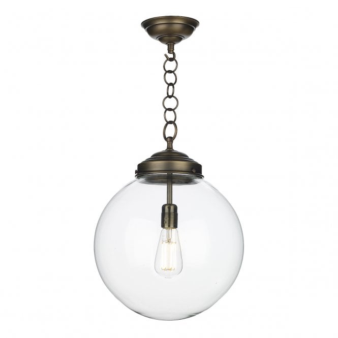 David Hunt Lighting Fairfax Large Single Pendant Antique Brass with Clear Glass