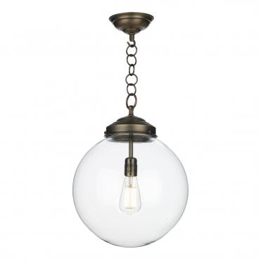 Fairfax Large Single Pendant Antique Brass with Clear Glass