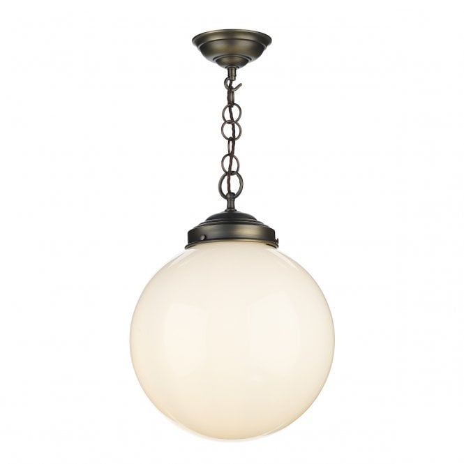 David Hunt Lighting Fairfax Large Single Pendant In Antique Brass Complete with Opal Glass