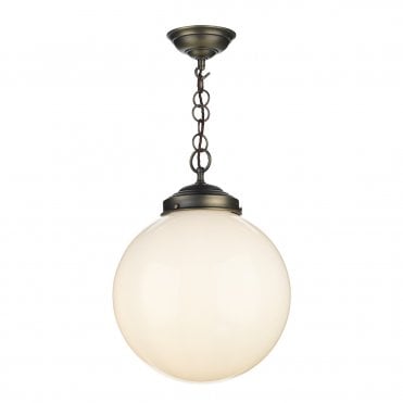 Fairfax Large Single Pendant In Antique Brass Complete with Opal Glass