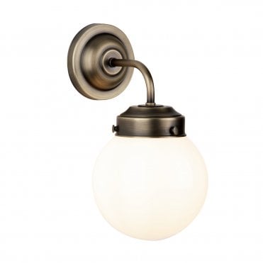 Fairfax single wall light Antique Brass with Opal glass