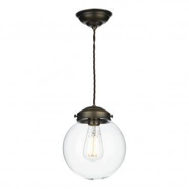 Fairfax Small Single Pendant In Antique Brass With Clear Glass