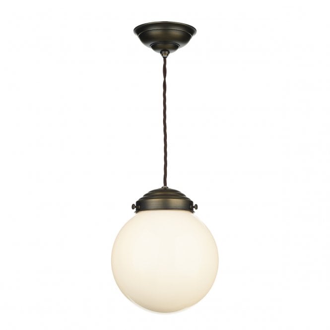 David Hunt Lighting Fairfax Small Single Pendant In Antique Brass With Opal Glass