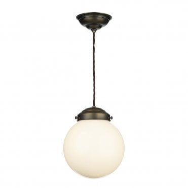 Fairfax Small Single Pendant In Antique Brass With Opal Glass