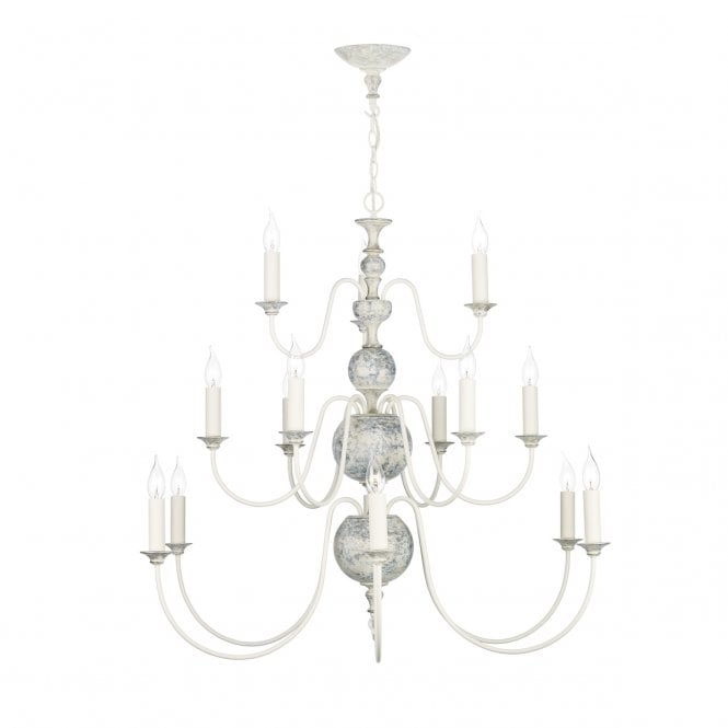 David Hunt Lighting Flemish 15 Light Pendant Distressed Powder Grey/Gold