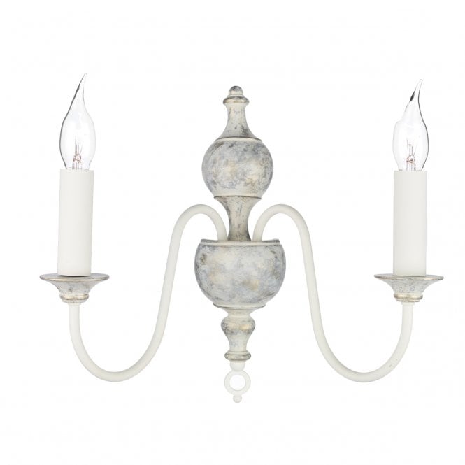 David Hunt Lighting Flemish 2 Light Wall Light Distressed Powder Grey/Gold