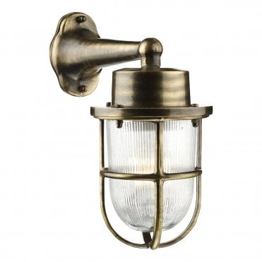 Harbour 1 Light Down Wall Light Antique Brass IP64