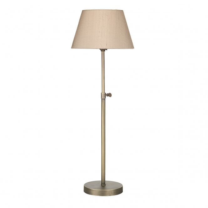 David Hunt Lighting Hicks Table Lamp in Antique Brass & 20cm Empire Taupe Silk Dupion Shade/Gold Laminate Inner