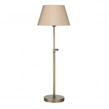 Hicks Table Lamp in Antique Brass & 20cm Empire Taupe Silk Dupion Shade/Gold Laminate Inner