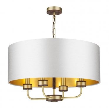 Hunter 4 Light Pendant Butter Brass With Leather Effect Complete Swan/Gold Shade
