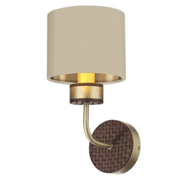 Hunter Single Wall Light Butter Brass With Leather Effect Complete With Limestone Linen Shade And Gold Lining