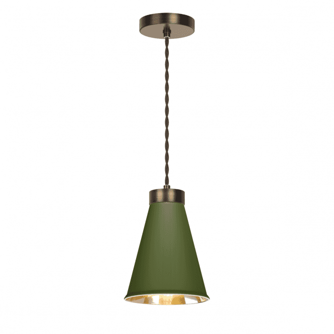 David Hunt Lighting Hyde 1 Light Pendant Antique Brass Finished In Juniper green And Antique Brass Inner
