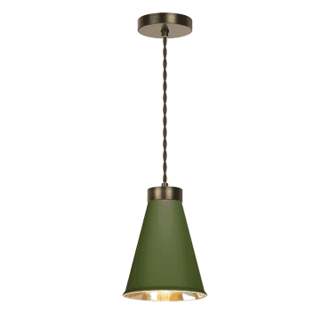 Hyde 1 Light Pendant Antique Brass Finished In Juniper green And Antique Brass Inner