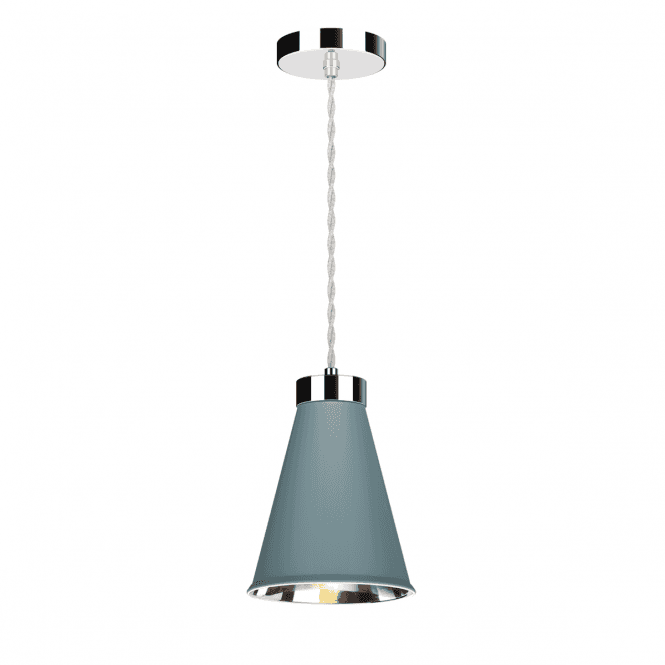 David Hunt Lighting Hyde 1 Light Pendant Polished Chrome Finished In River blue And Polished Chrome Inner