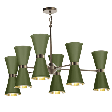 Hyde 12 Light Pendant Antique Brass Finished In Juniper green And Antique Brass Inner