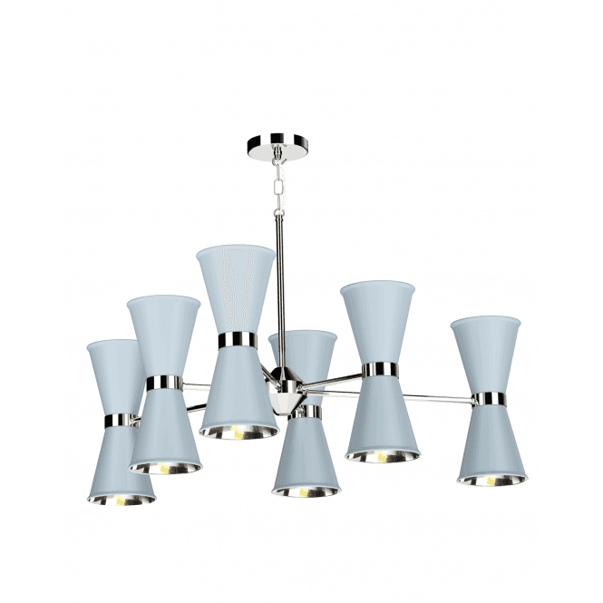 David Hunt Lighting Hyde 12 Light Pendant Polished Chrome Finished In Amalfi Blue With Polished Chrome Inner