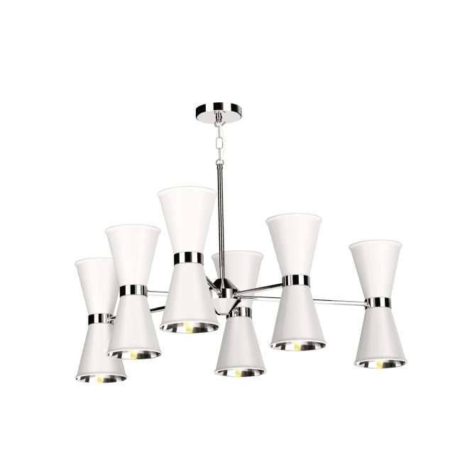 David Hunt Lighting Hyde 12 Light Pendant Polished Chrome Finished In Arctic White With Polished Chrome Inner