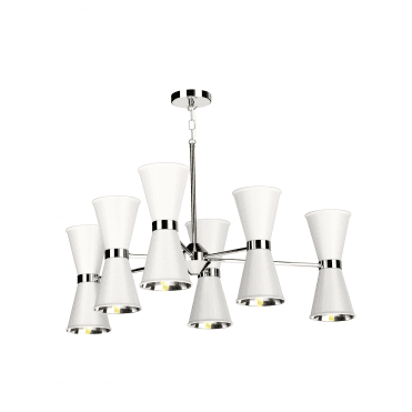 Hyde 12 Light Pendant Polished Chrome Finished In Arctic White With Polished Chrome Inner