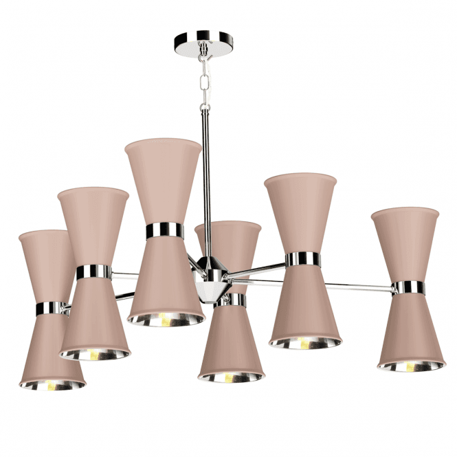 David Hunt Lighting Hyde 12 Light Pendant Polished Chrome Finished In Blush Pink With Polished Chrome Inner