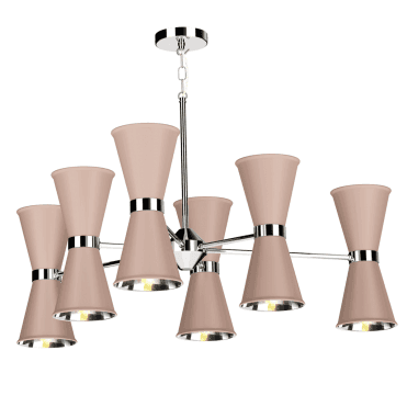Hyde 12 Light Pendant Polished Chrome Finished In Blush Pink With Polished Chrome Inner