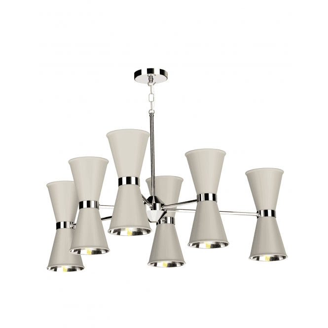 David Hunt Lighting Hyde 12 Light Pendant Polished Chrome Finished In Cotswold Cream With Polished Chrome Inner