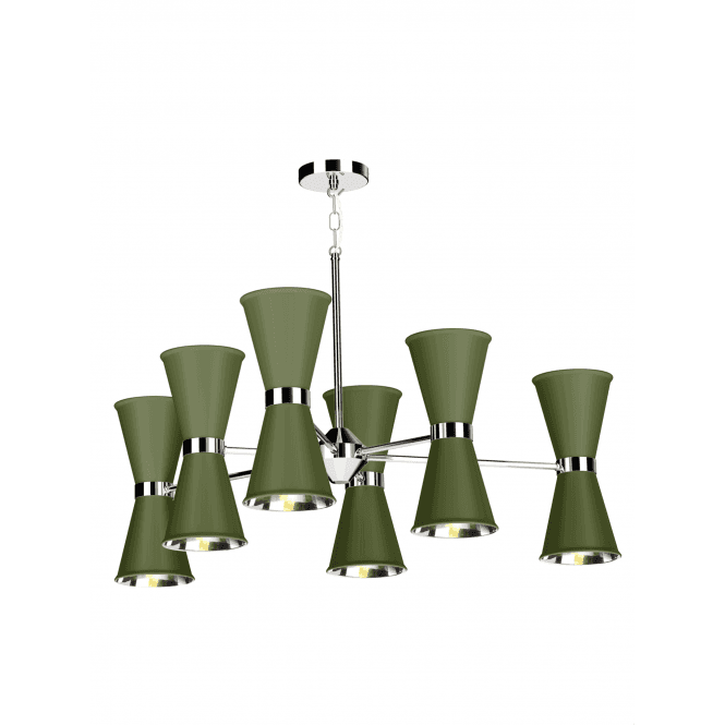 David Hunt Lighting Hyde 12 Light Pendant Polished Chrome Finished In Juniper Green With Polished Chrome Inner