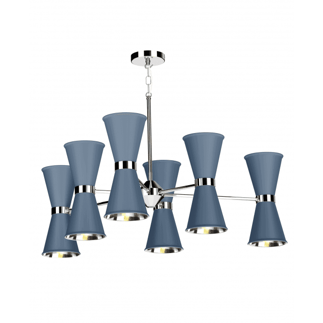 David Hunt Lighting Hyde 12 Light Pendant Polished Chrome Finished In Persian Blue With Polished Chrome Inner