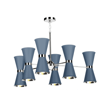 Hyde 12 Light Pendant Polished Chrome Finished In Persian Blue With Polished Chrome Inner