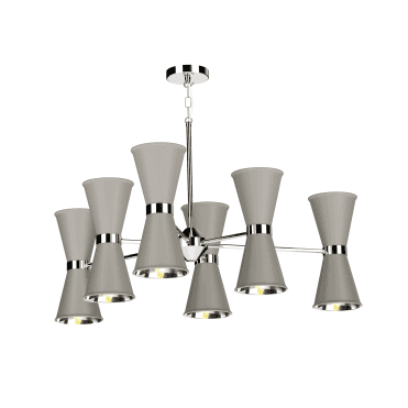 Hyde 12 Light Pendant Polished Chrome Finished In Powder Grey With Polished Chrome Inner