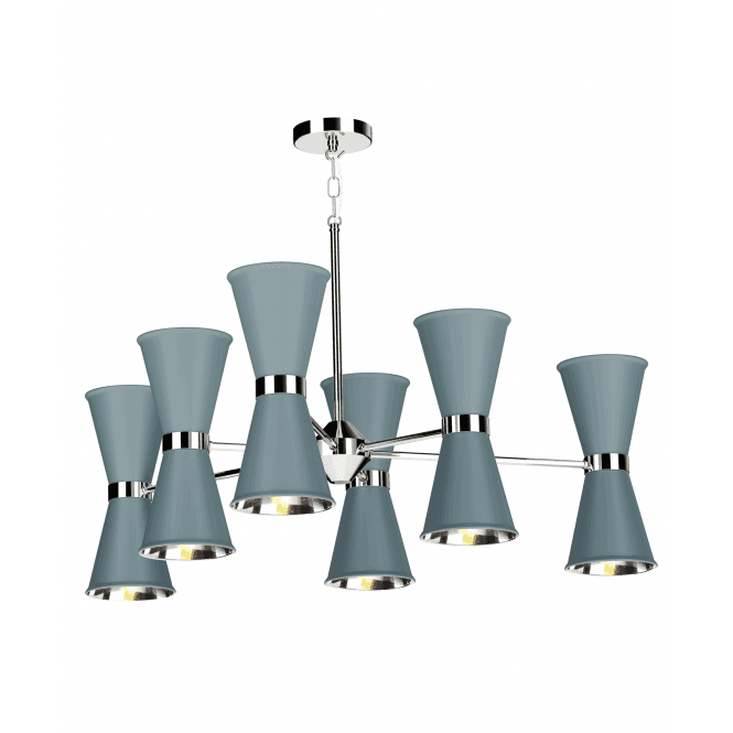 David Hunt Lighting Hyde 12 Light Pendant Polished Chrome Finished In River blue With Polished Chrome Inner
