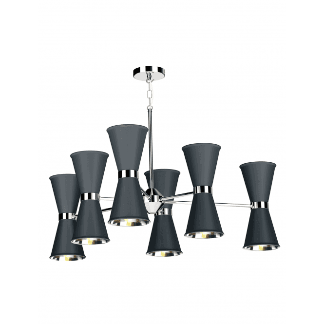 David Hunt Lighting Hyde 12 Light Pendant Polished Chrome Finished In Smoke Blue With Polished Chrome Inner