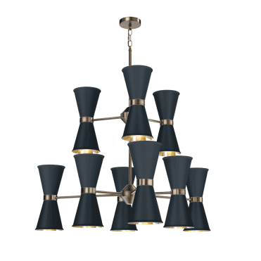 Hyde 18 Light Pendant Antique Brass Finished In Smoke Blue And Antique Brass Inner