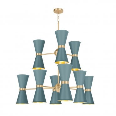 Hyde 18 Light Pendant  Butter Brass Finished In River blue And Butter Brass Inner