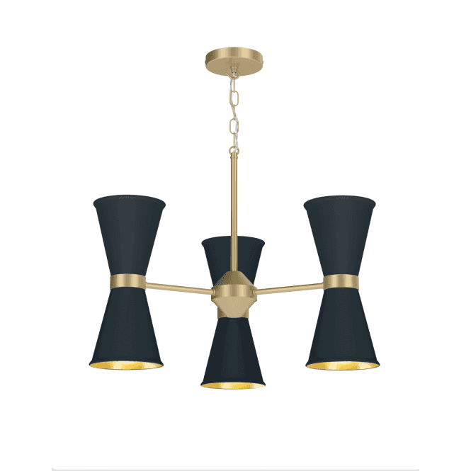 David Hunt Lighting Hyde 6 Light Pendant Butter Brass Finished In Smoke Blue With Butter Brass Inner