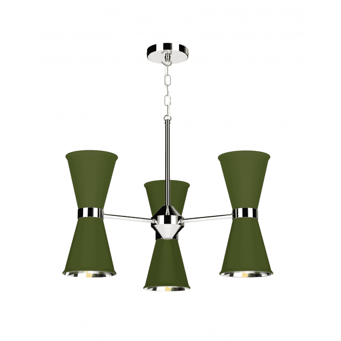 David Hunt Lighting Hyde 6 Light Pendant Polished Chrome Finished In Juniper Green With Polished Chrome Inner