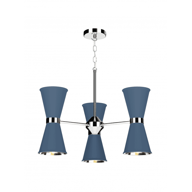 David Hunt Lighting Hyde 6 Light Pendant Polished Chrome Finished In Persian Blue With Polished Chrome Inner