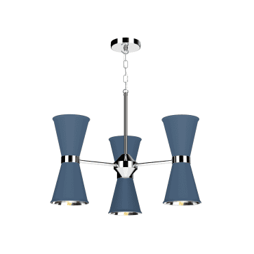 Hyde 6 Light Pendant Polished Chrome Finished In Persian Blue With Polished Chrome Inner