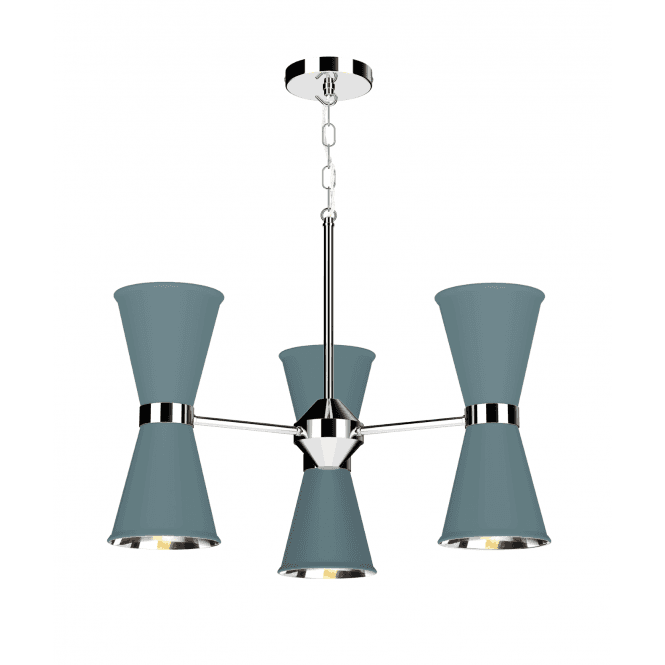David Hunt Lighting Hyde 6 Light Pendant Polished Chrome Finished In River blue With Polished Chrome Inner