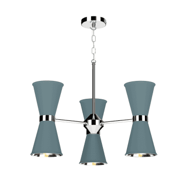 Hyde 6 Light Pendant Polished Chrome Finished In River blue With Polished Chrome Inner