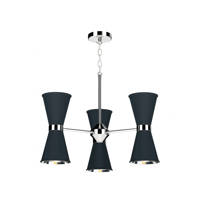 David Hunt Lighting Hyde 6 Light Pendant Polished Chrome Finished In Smoke Blue With Polished Chrome Inner
