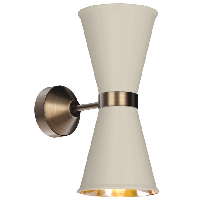 David Hunt Lighting Hyde Double Wall Light Antique Brass Finished In Cotswold Cream And Antique Brass Inner