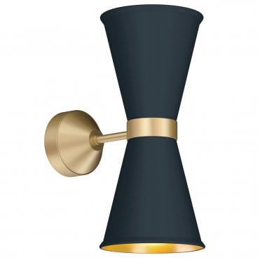 Hyde Double Wall Light Butter Brass Finished In Smoke Blue With Butter Brass Inner