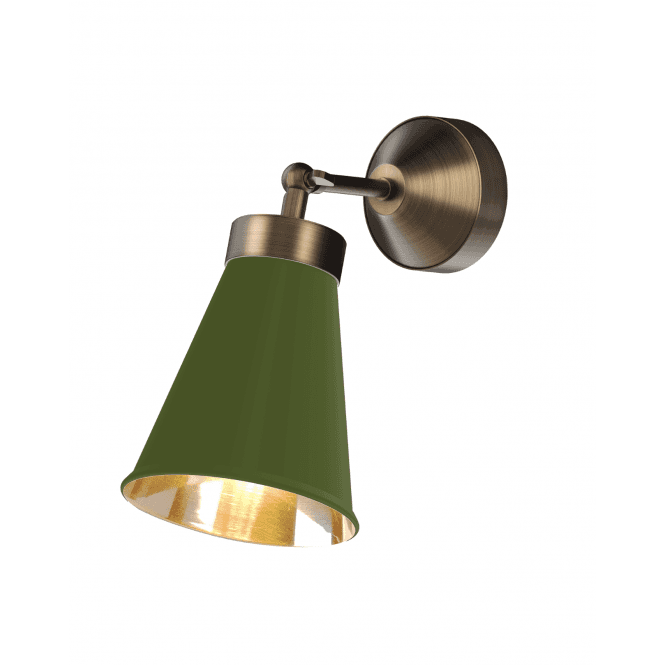 David Hunt Lighting Hyde Single Wall Light Antique Brass Finished In Juniper green And Antique Brass Inner