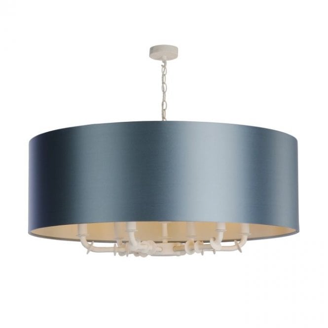 David Hunt Lighting Icarus 6 Light Pendant White Bespoke Large Airforce Blue Shade with White inner