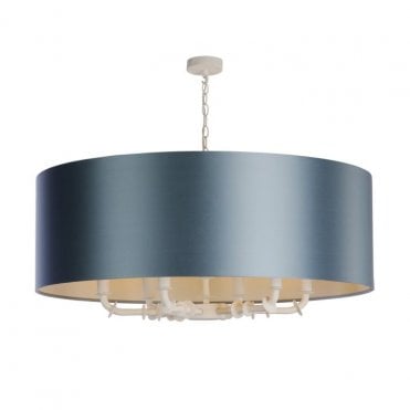 Icarus 6 Light Pendant White Bespoke Large Airforce Blue Shade with White inner
