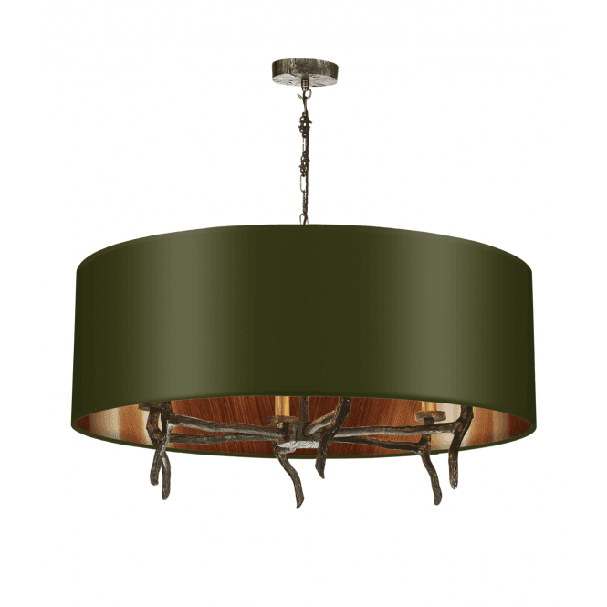 David Hunt Lighting Joshua 6 Light Pendant Polished Bronze With Matcha/Bronze Silk Shade
