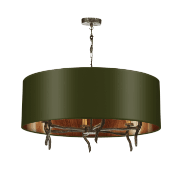 Joshua 6 Light Pendant Polished Bronze With Matcha/Bronze Silk Shade