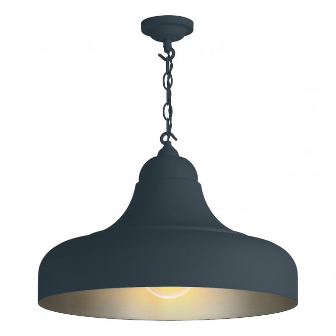 David Hunt Lighting Jubilee 1 Light Large Pendant - Smoke Blue /Brushed Chrome with blue cable