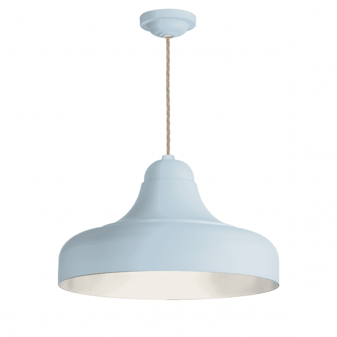 David Hunt Lighting Jubilee 1 Light Small Pendant - Amalfi Blue/Coconut with oatmeal cable